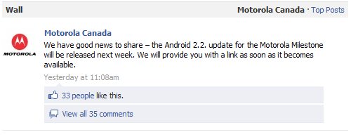 Motorola Milestone - update