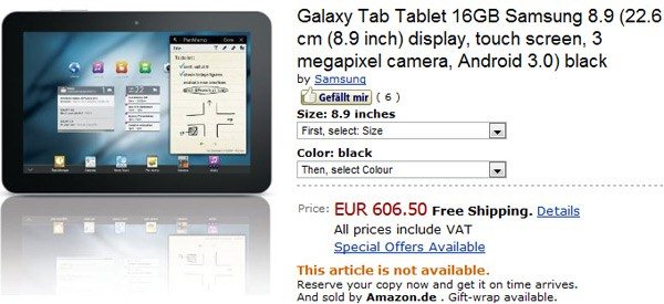 Samsung Galaxy Tab 8.9 - amazon.de