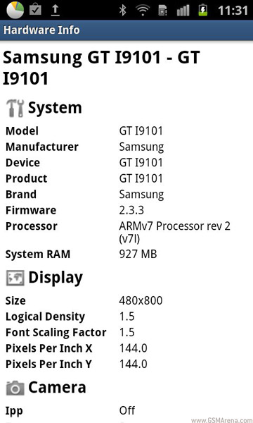 Samsung Galaxy S II I9101 - specyfikacja