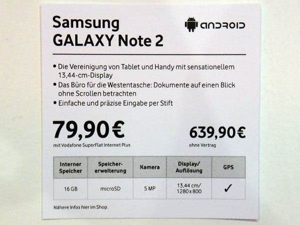 Samsung Galaxy Note 2 - cena