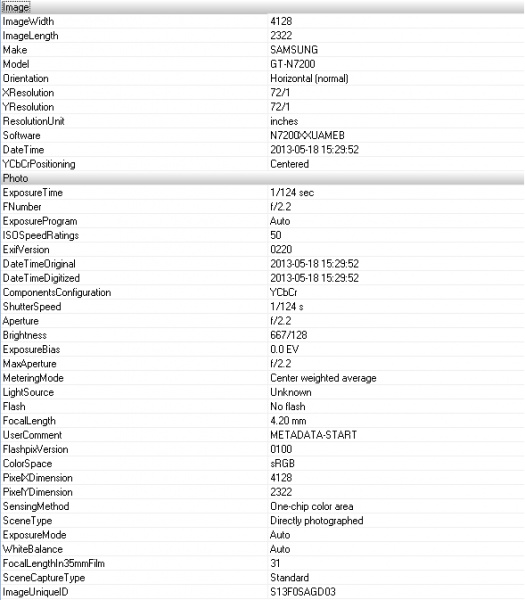 Samsung Galaxy Note III - EXIF
