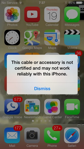 Apple iOS 7 - blokada Lightning