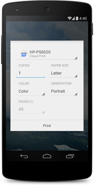 Android 4.4 KitKat - AirPrint