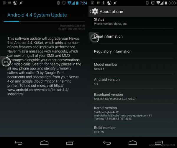 LG Nexus 4 - Android 4.4 KitKat, aktualizacja