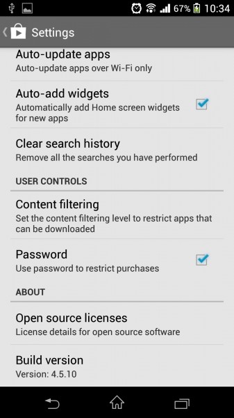 Google Play Store 4.5.10 - ustawienia