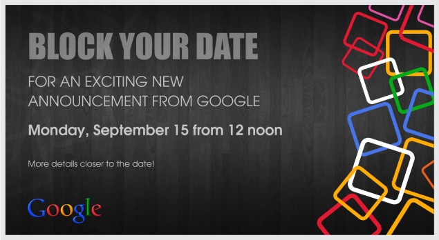 Google - zaproszenie na 15 września 2014