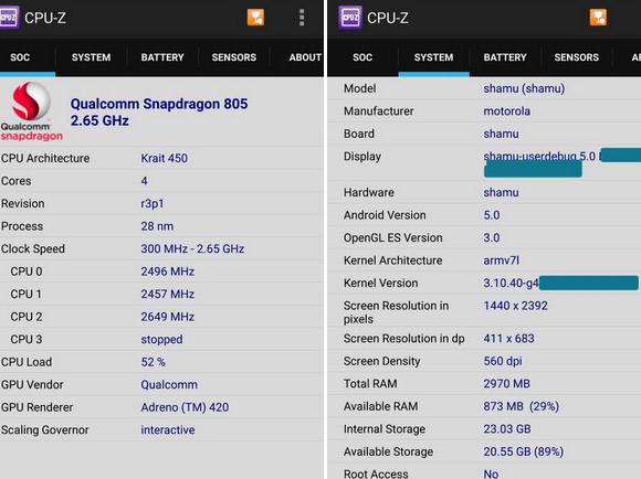 Motorola Nexus 6 - CPU-Z